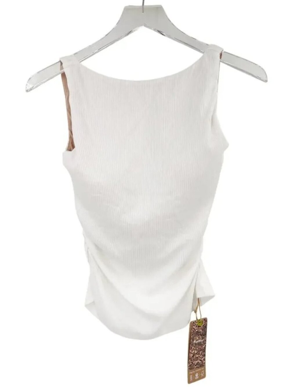 NWT OGL Top Boat Neck Ruched Elastic Open Back Brami Tank White Medium - Picture 5 of 13